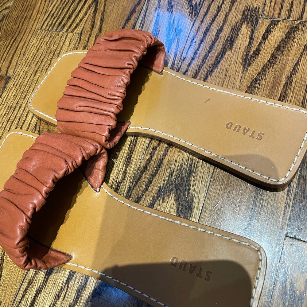 STAUD Rust Ruched Slide Sandals
